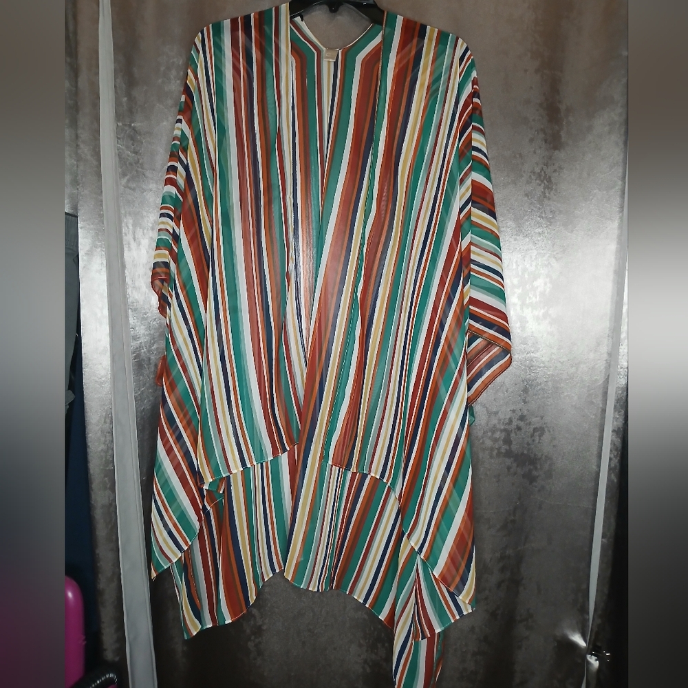 Cato Multicolor Sheer Striped Wrap/Cover Up One Size